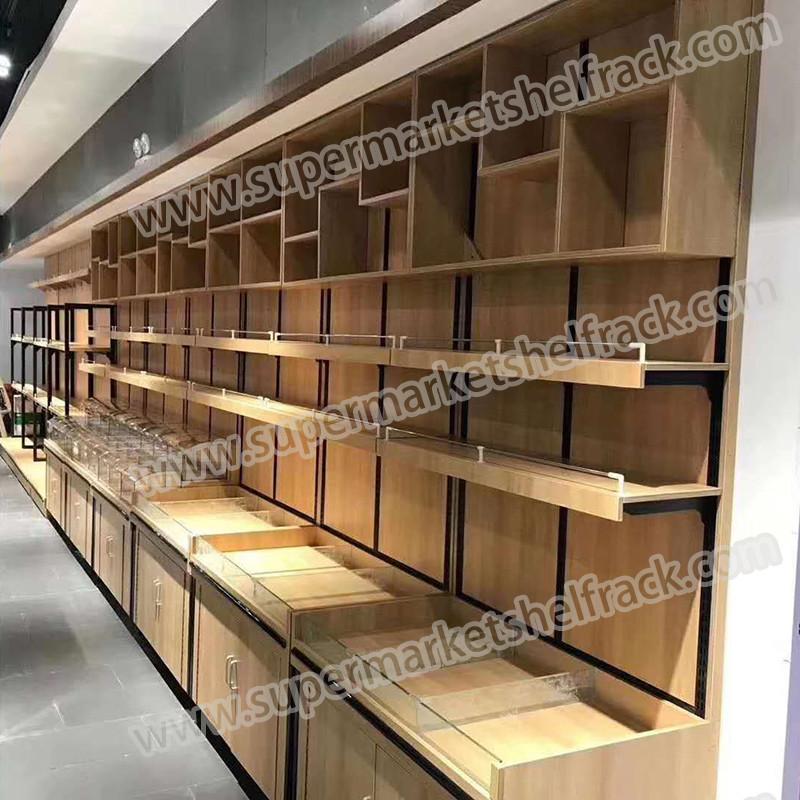 1200mm 50kg Grocery Shelf Rack Wooden Shelves For Supermarket 1.5mm