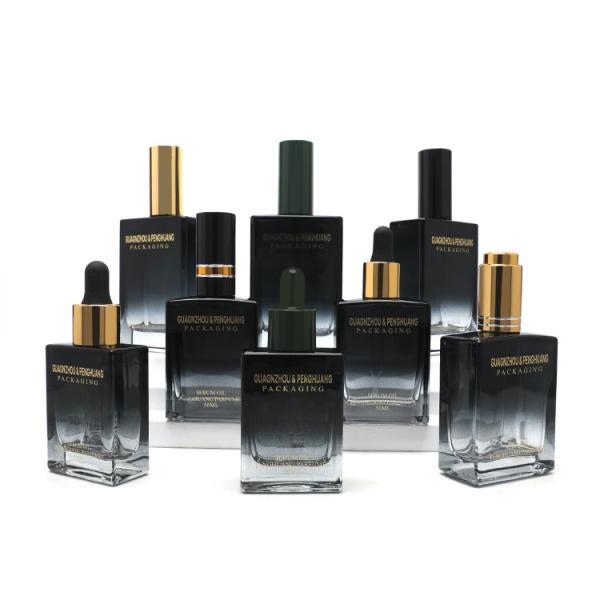 Cosmetic 30ml 50ml 100ml Empty Black Square Luxury Serum Glass Essential Oil Dropper Bottle