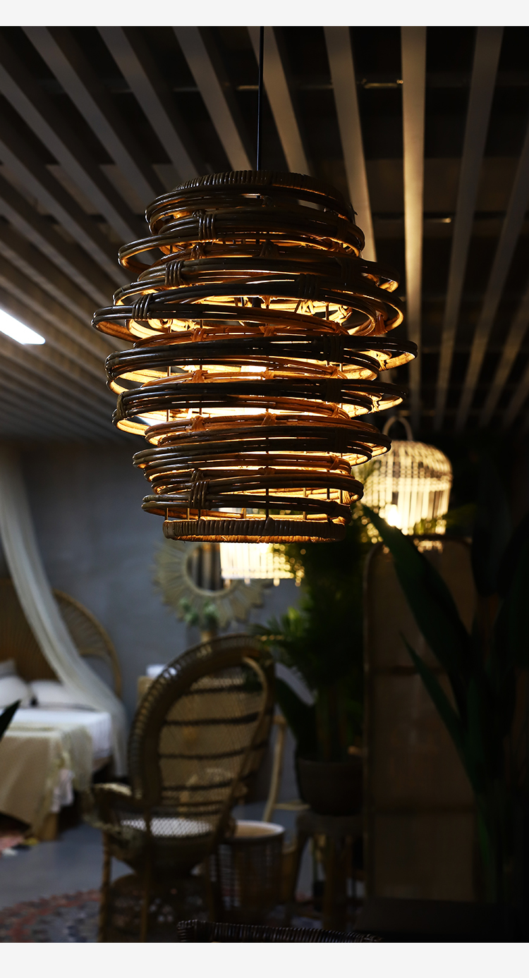 Vintage Spiral Rattan Pendant Lights Nordic Retro Bamboo Hanging Lamp(WH-WP-75)
