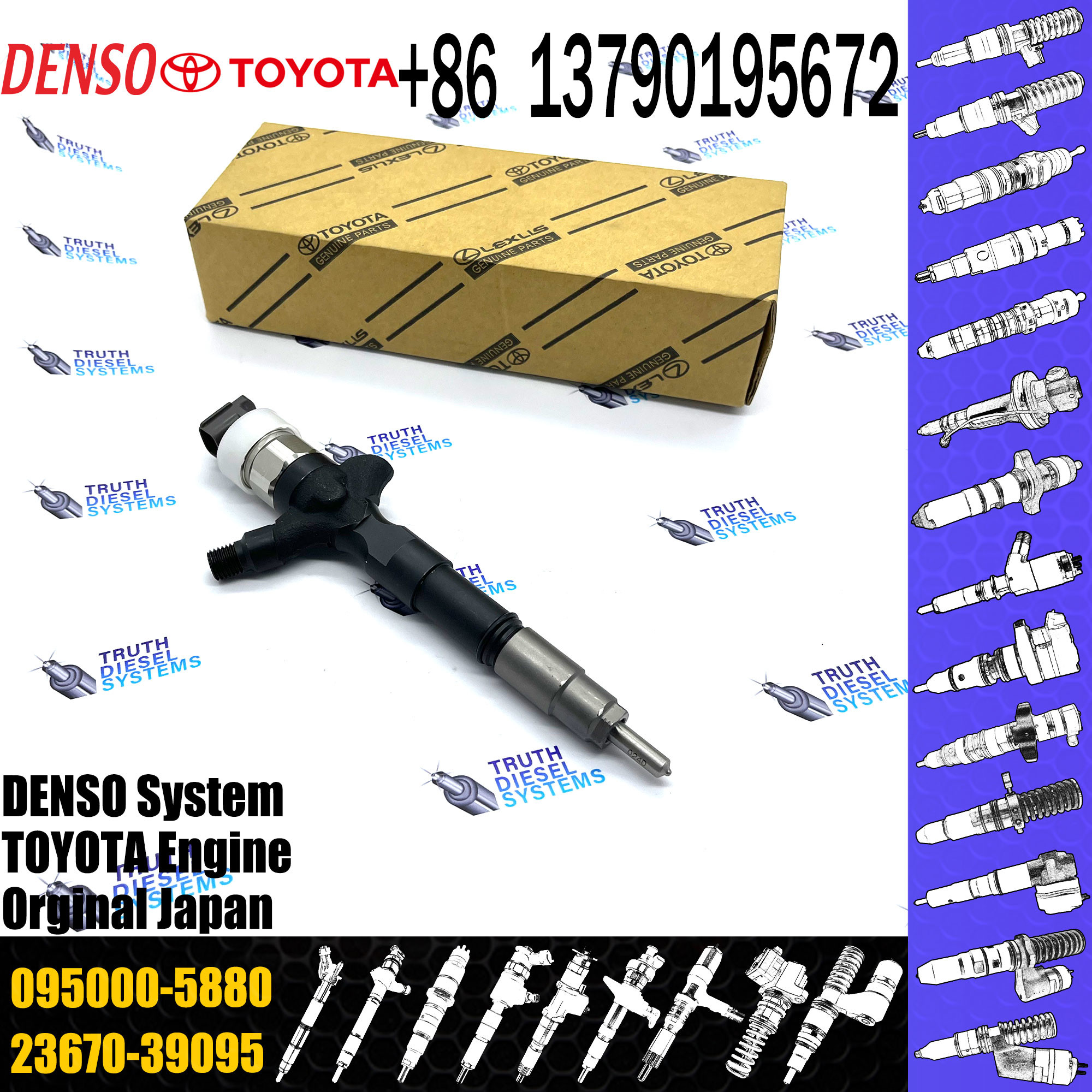 Genuine and New diesel engine fuel injector 23670-30050 for 1KD Common Rail Injector 095000-5881 095000-588 095000-5880