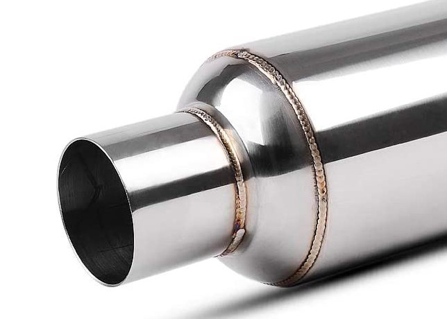 2.5" Inlet 2.5" Outlet 63.5mm Stainless Steel Resonator 12" Overall Length Polished