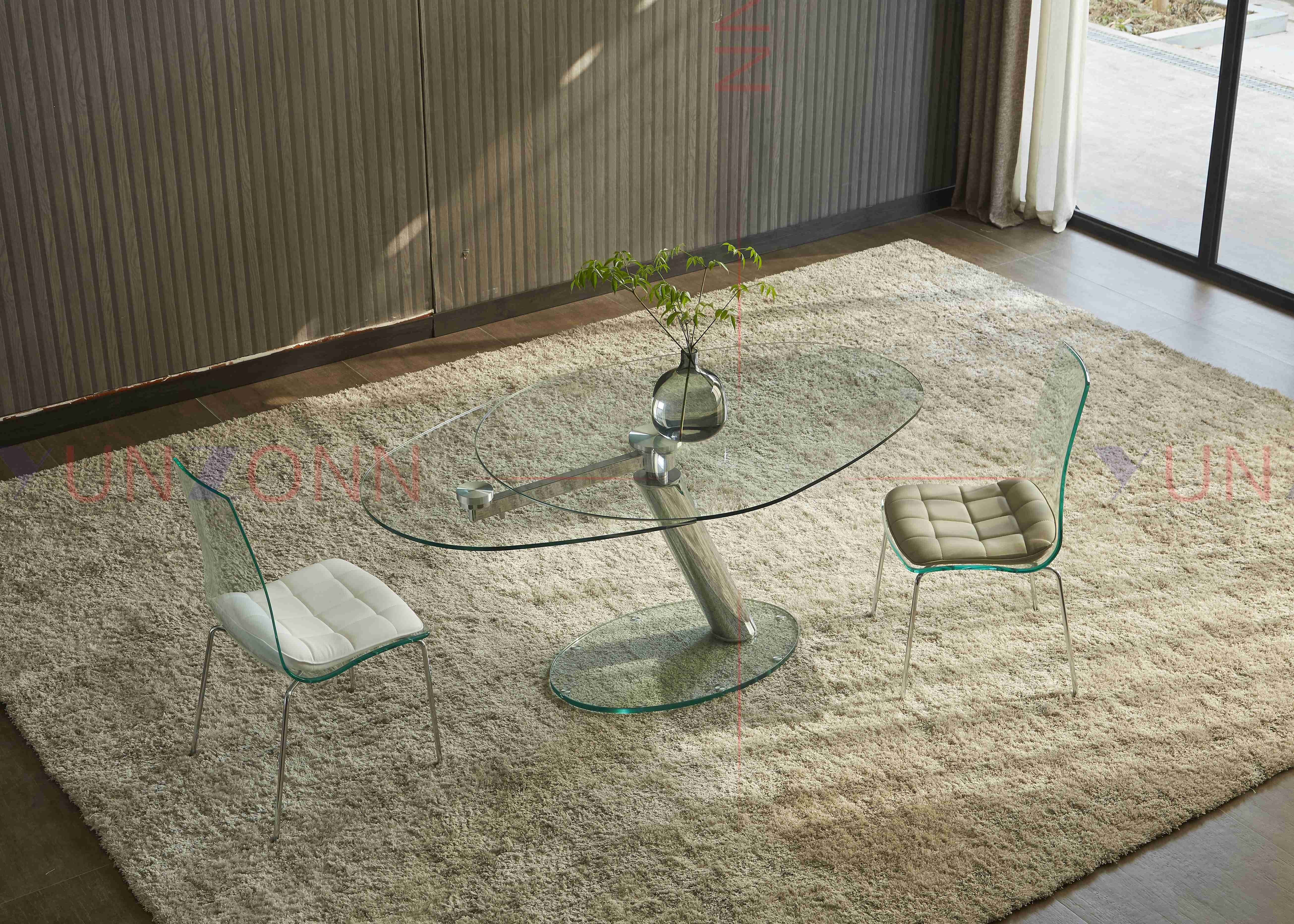 Extendable Flexible Multifunctional Dining Table With Two Leaf Glass Top