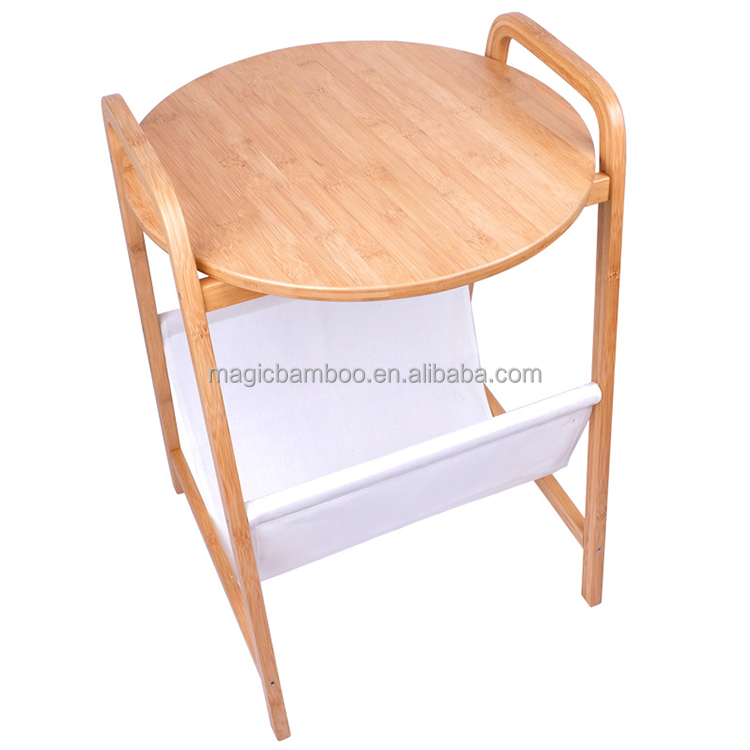 Bamboo Living Room Table with Non-Woven Fabric Storage Versatile and Eco-Friendly