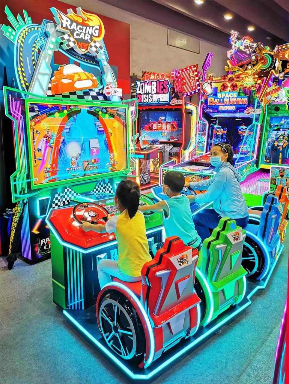 PlayFun Coin Operated Ticket Redemption Amusement Park Simulator Machine Racing Car Video Arcade Games Machine for Kids