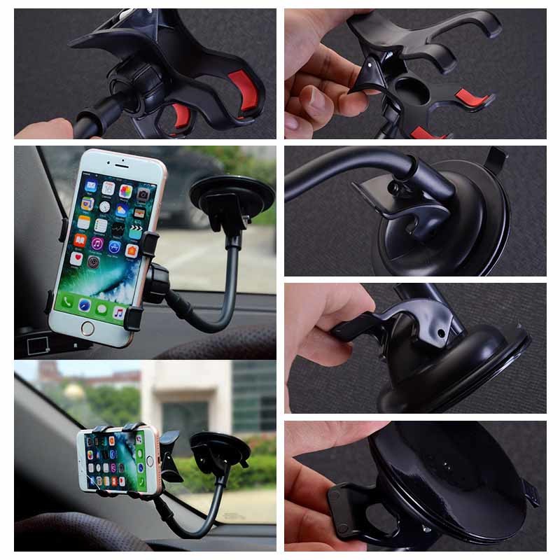 Gooseneck Double Clamp Car Dashboard Phone Mount 3.2inch Width