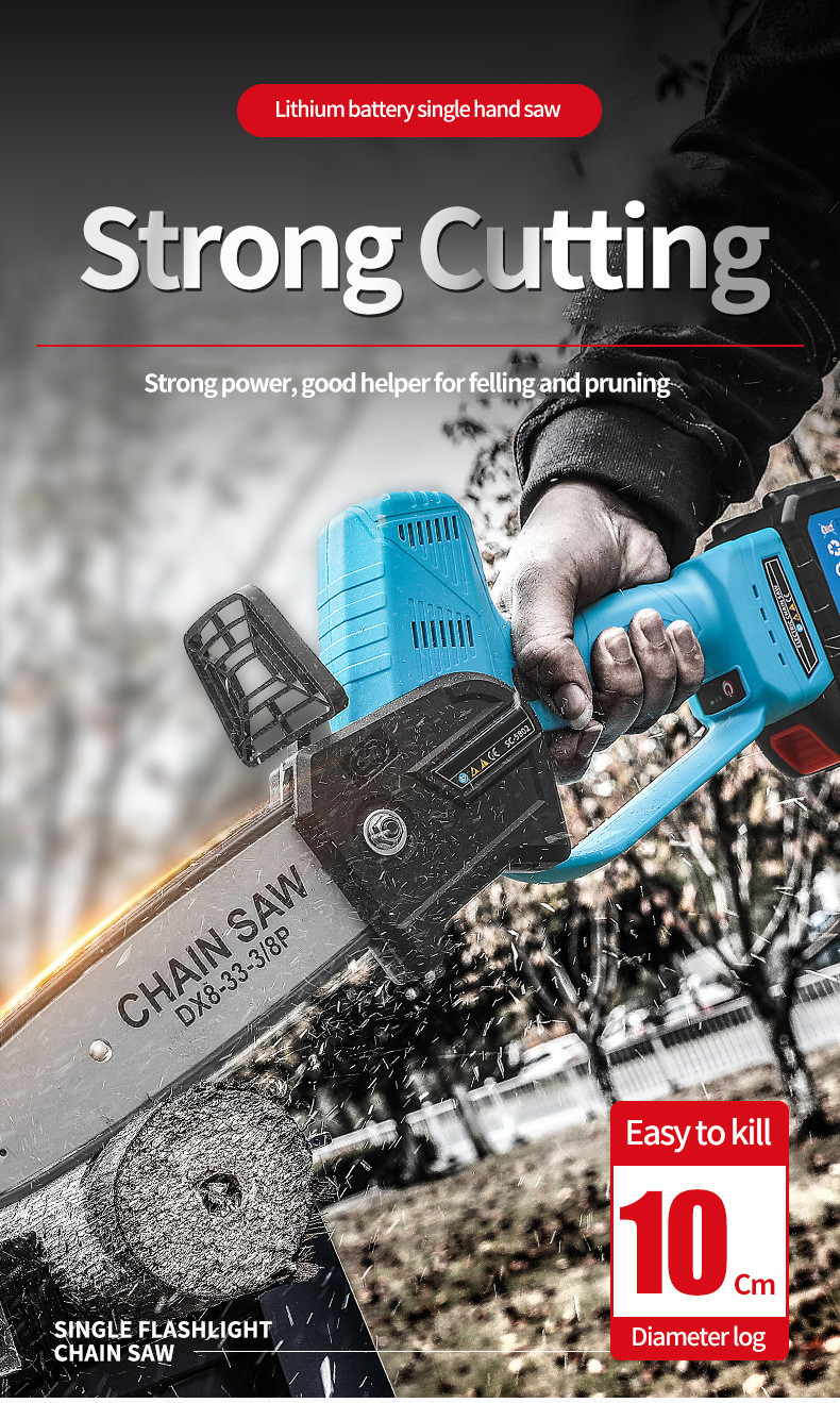 8 Inch Electric Saw Chainsaw 400W Rechargeable Brushless Motor Woodworking Cutter Garden Tool For Makita 21V Battery