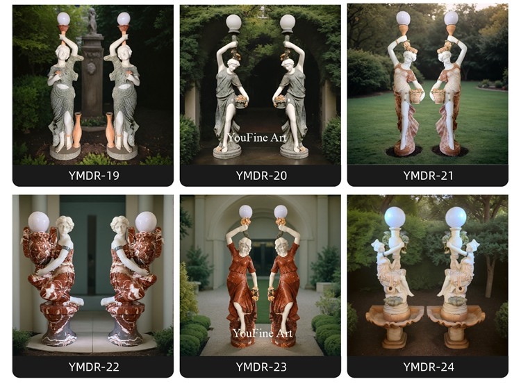 Hand Carved Garden Marble Angel Lamp Statue Outdoor
