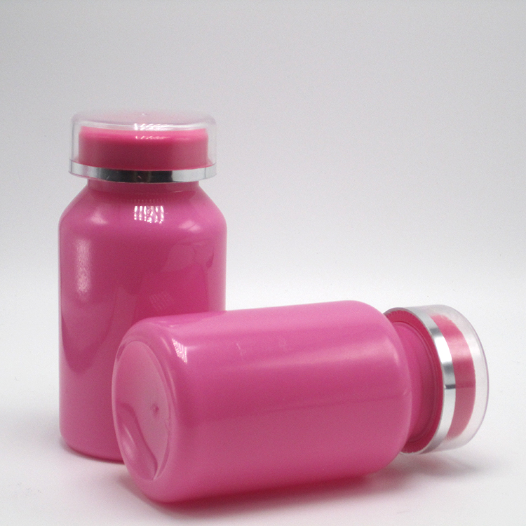 Customized Size PET Collar 120ml Bright Plastic Medicinal Bottle with Two Layer PS Cap