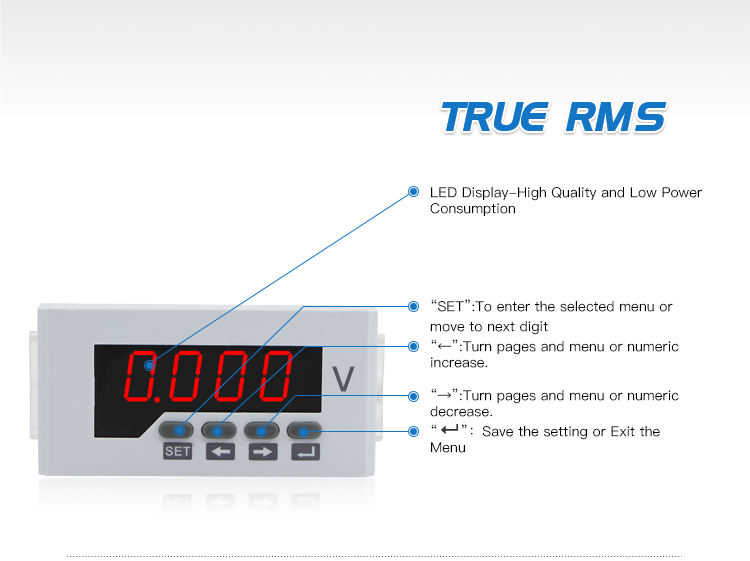 Power Distribution System LED AC/DC Power 48*96mm Digital Single-phase Voltage Meter