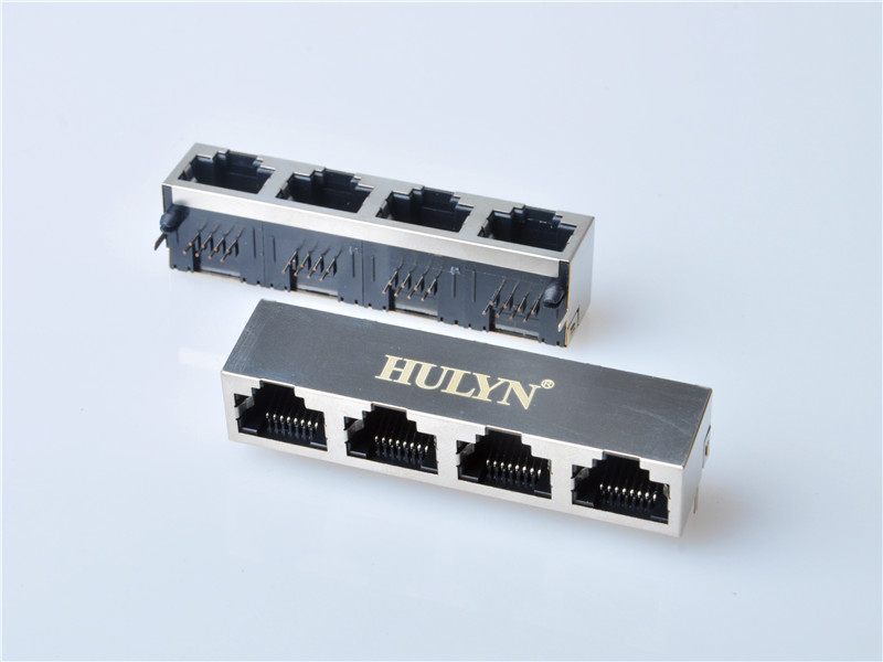 HULYN Very low profile, Shielded RJ45 Modular Jack, Through Hole Type, 1x4,with LEDs，