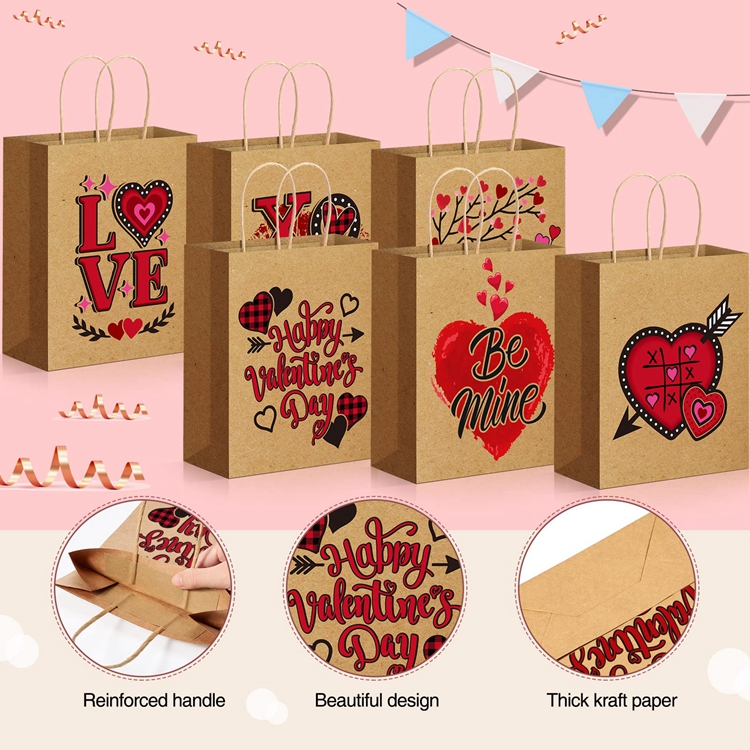 Custom Logo Valentine's Day Type Love Gift Packaging Shopping Paper Bags for Brands