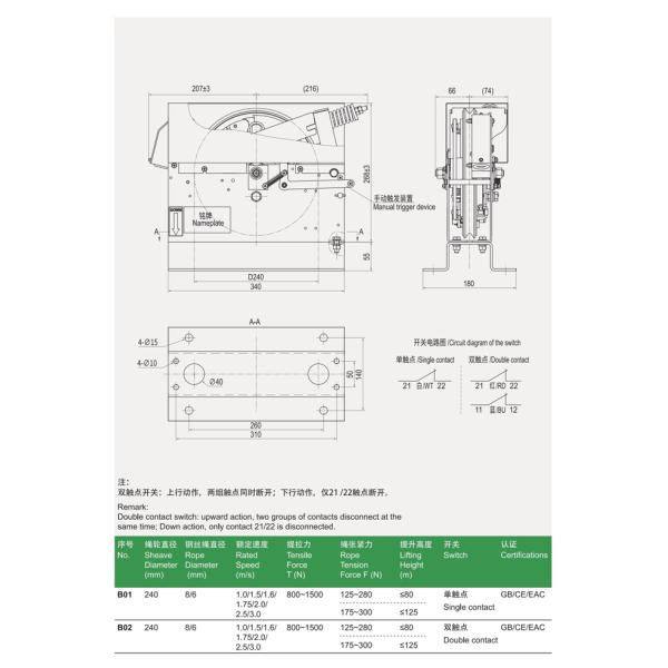200/240mm Sheave Diameter Low Price Safe Lift Overspeed Governor For Elevator