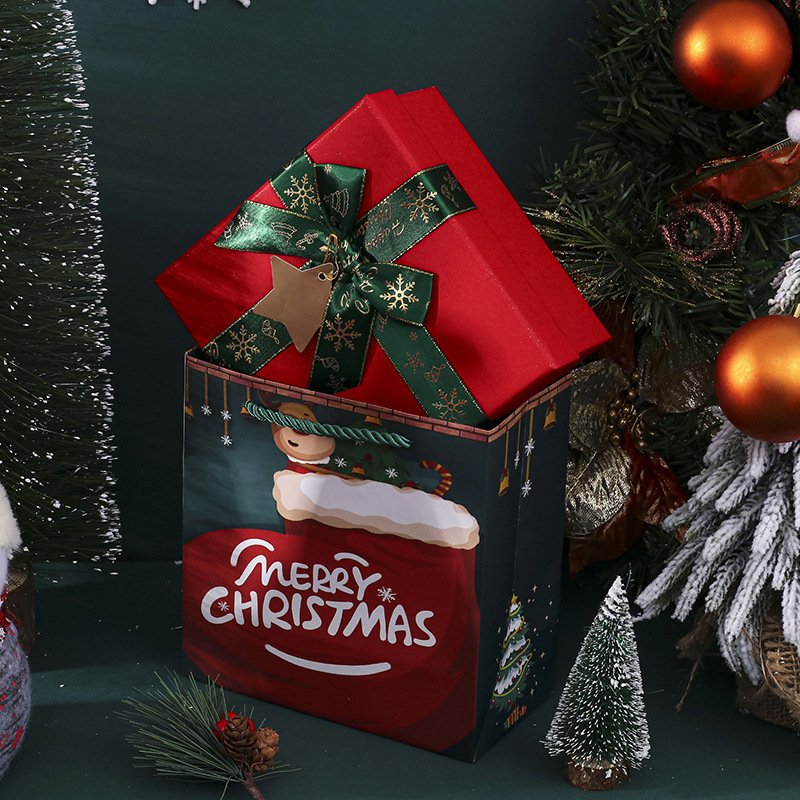 Gift Craft Customized Colorful Rigiding Paper Christmas Gift Box Packaging With Ribbon