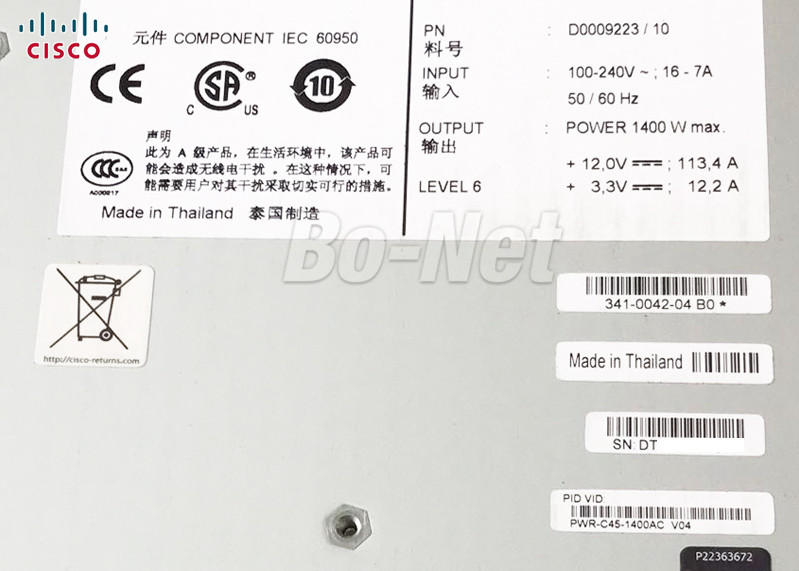 Original Cisco Ac Power Supply PWR-C45-1400AC 1400W For Cisco 4500 Switch