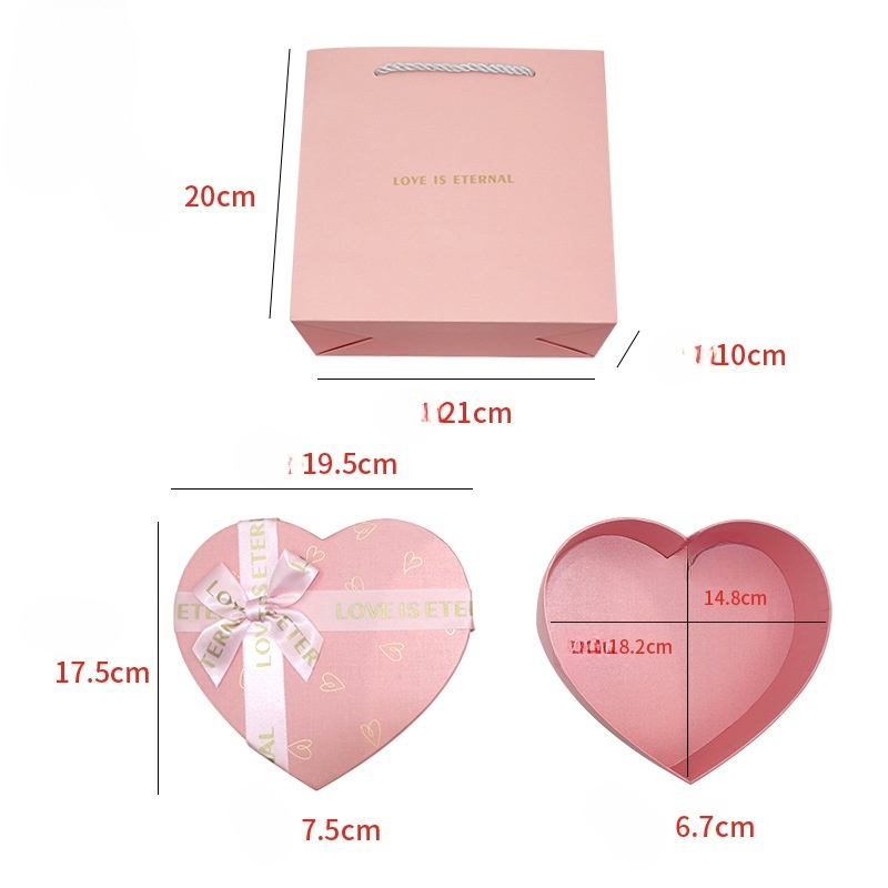 Custom 2024 Valentine's Day Luxury Gift Box With Bow Ribbon Heart Shaped Pink Paper