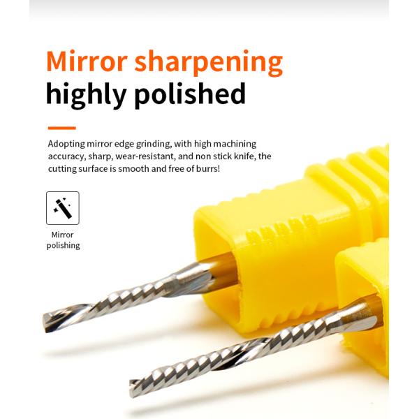 3.175mm Solid Carbide Single O Flute Downcut Spiral Endmill 1F Milling Cutter for Acrylic MDF Aluminum Wood Down-Cut Router