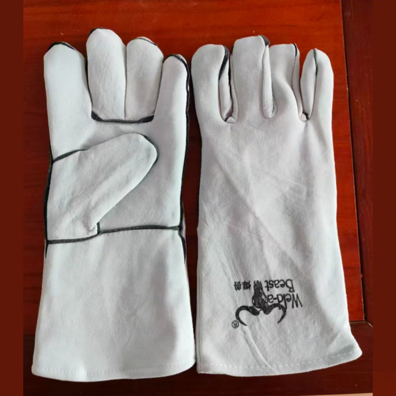 Split Cowhide Welding Gloves , Double Layer Heat Resistant Welder Gloves , Short Driver & Long Cuff Leather Safety Gloves , Anti Spark Wear Resistant