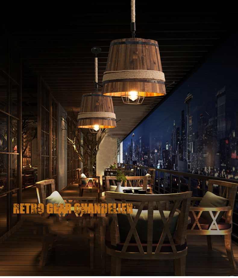 American Retro Wood Barrel Chandelier Restaurant Dining Room Pendant Lamps(WH-VP-215)
