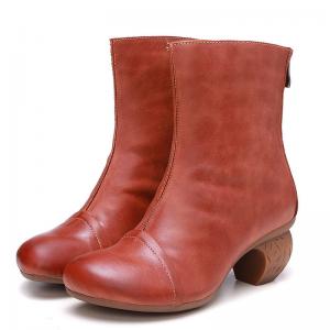 Quality S041 retro leather thick heel short boots women