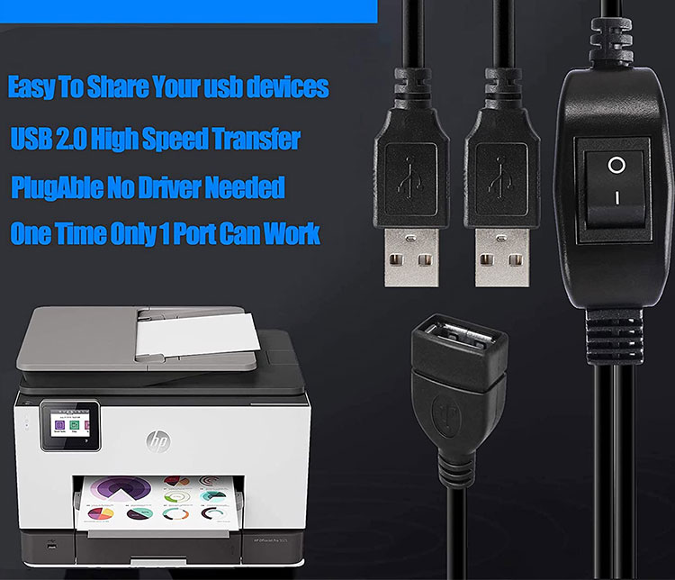 1 Female to 2 Dual Male USB Y Splitter Printer Sharing Switch Cable for Printer Scanner Speaker Keyboard Mouse