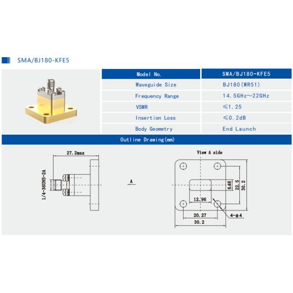 11.9GHz~18GHz WR62 To SMA Female Right Angle Waveguide To Coax Adapter SMA/BJ140-KF15