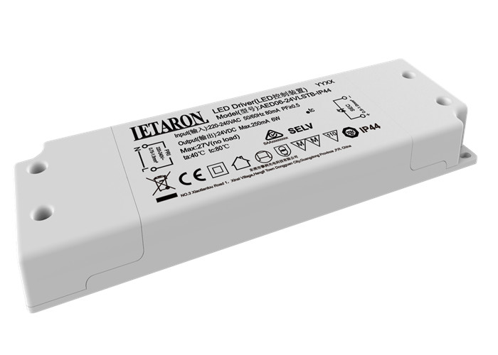 6W Output Power 24V Slim LED Driver IP44 For Bathroom Mirror Cabinet