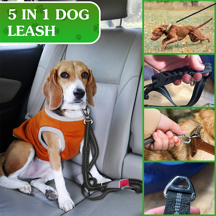 Heavy Duty 4-6FT Bungee Dog Paracord Leash Durable Car Seat Belt Walking Running Training Pet Leash with Zinc Alloy Carabiner