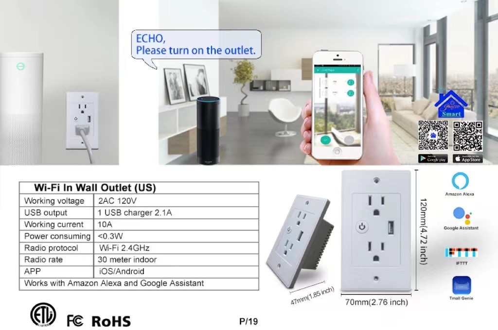Smart Home 10A For Tuya Smart Wall Socket Smart Life 2 Ac Outlets And 1 Usb Super Charging Ports Compatible