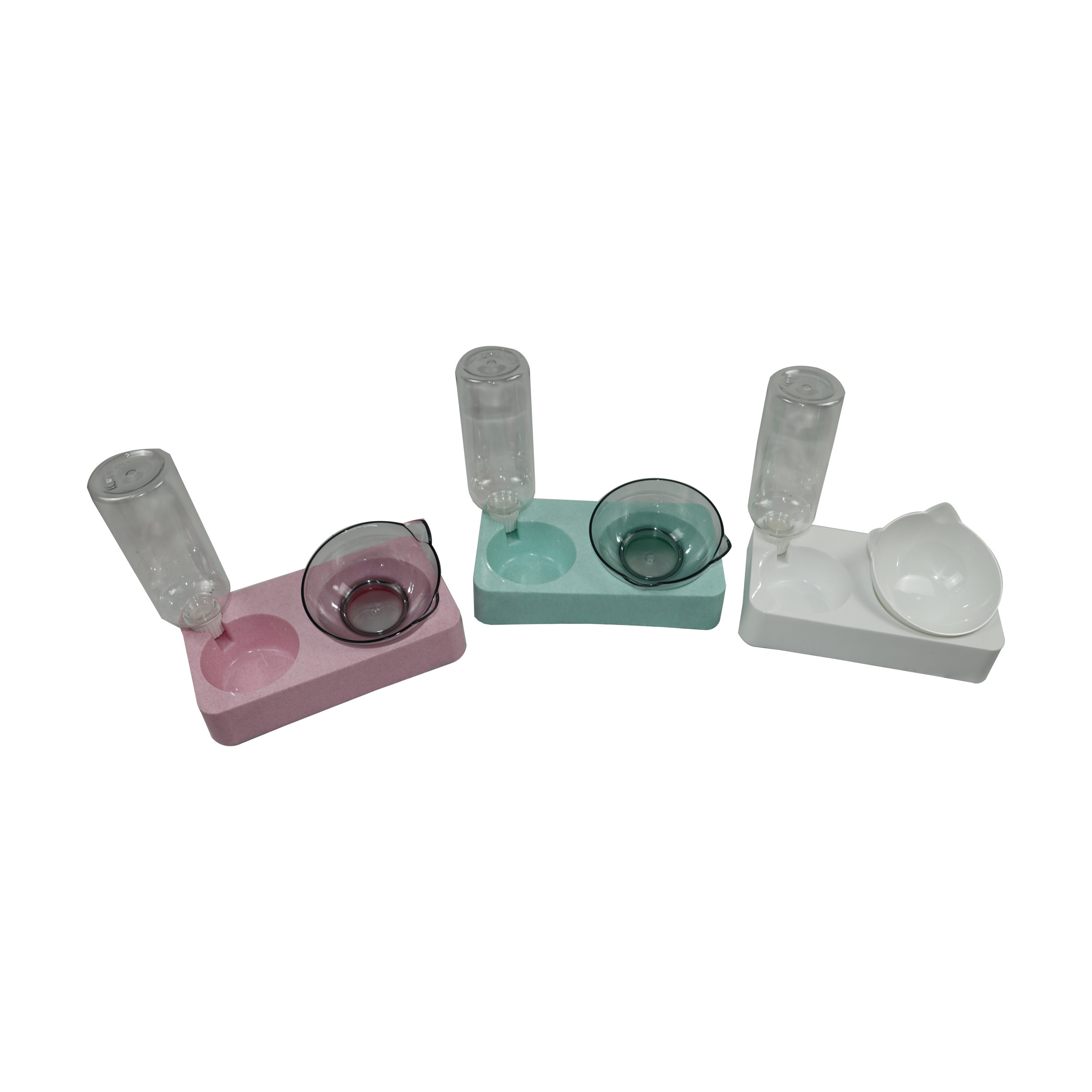 Plastic Cat Food Bowls Dispenser Pet Automatic Double Dog Dish Feeders 8 Cup 6.25 Cup 8 Oz