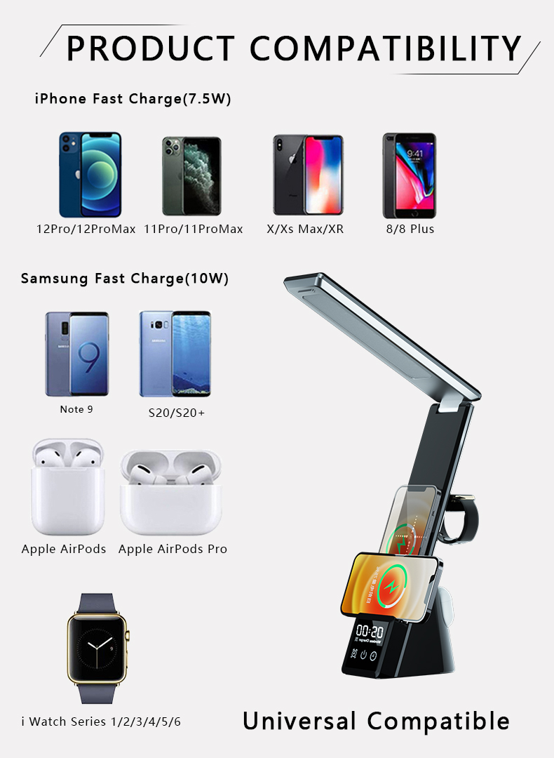 Multifunctional Wireless Charging Table Lamp with ABS Material and Folding Bracket