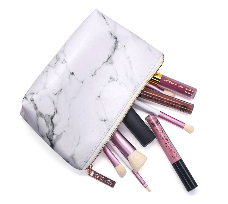 Custom Waterproof PU Leather Makeup Bag Marble Toiletry Travel Beauty Bag