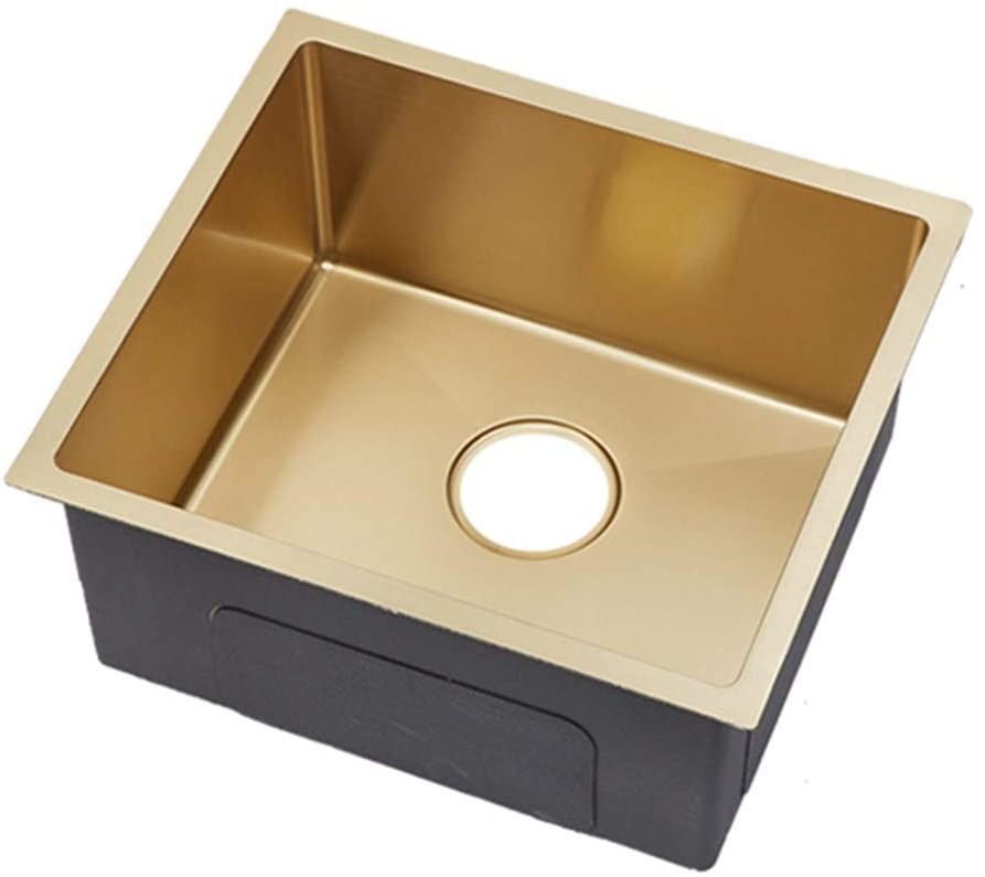 SUS304 Single Bowl Gold Kitchen Basin Sink Surface Anti Scratch Nano