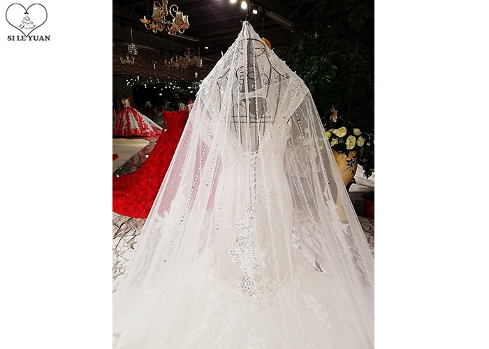 Off White Wedding Ladies Bridal Gown Custom Beading Lace Long Fishtail Bandage