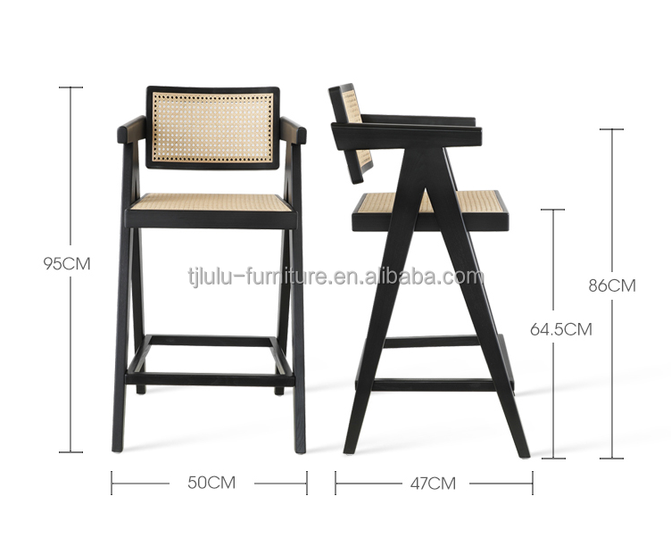 Upgrade Your Home Bar with Bar Chair featuring Solid Wood Frame and Rattan Armrest