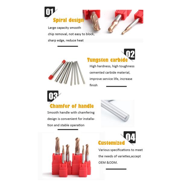 Customized HRC55 tungsten carbide CNC tools milling cutter with coating solid end mills