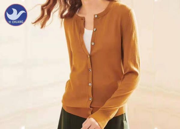 Buy Buttons Up Cardigan Cashmere Sweater Lady Crew Neck Basic Knitwear at wholesale prices