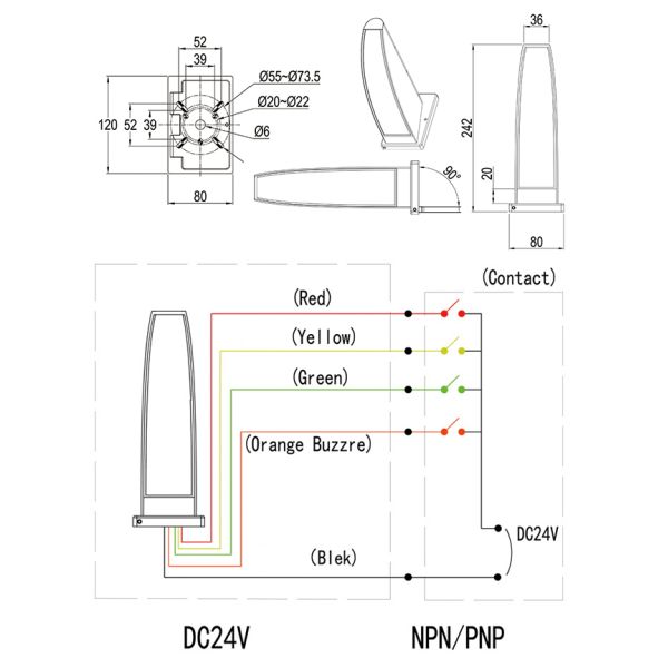Led Tri Color Warning Light Tower For Sailing Appearance And Circuitry Design