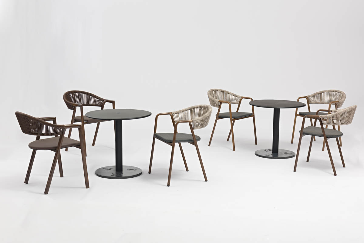 Aluminum Tube Frame Garden Outdoor Stackable Arm Chair Weather Resistant Rattan Chair for Cafe Restaurant