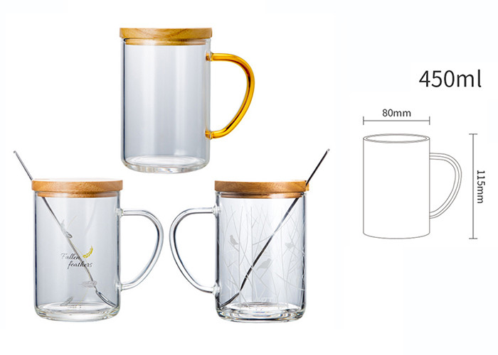 Personalized Glass Coffee Mugs With Wooden Lid Heat Resistant Glass