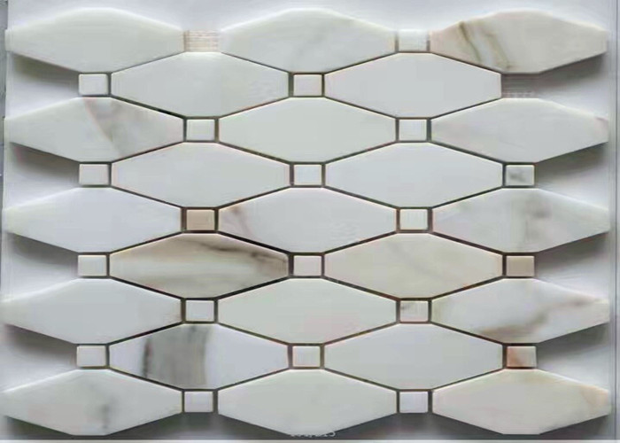 Hexagon / French Pattern Marble Basketweave Floor Tile Anti - Stain Mosaic Bathroom Tiles