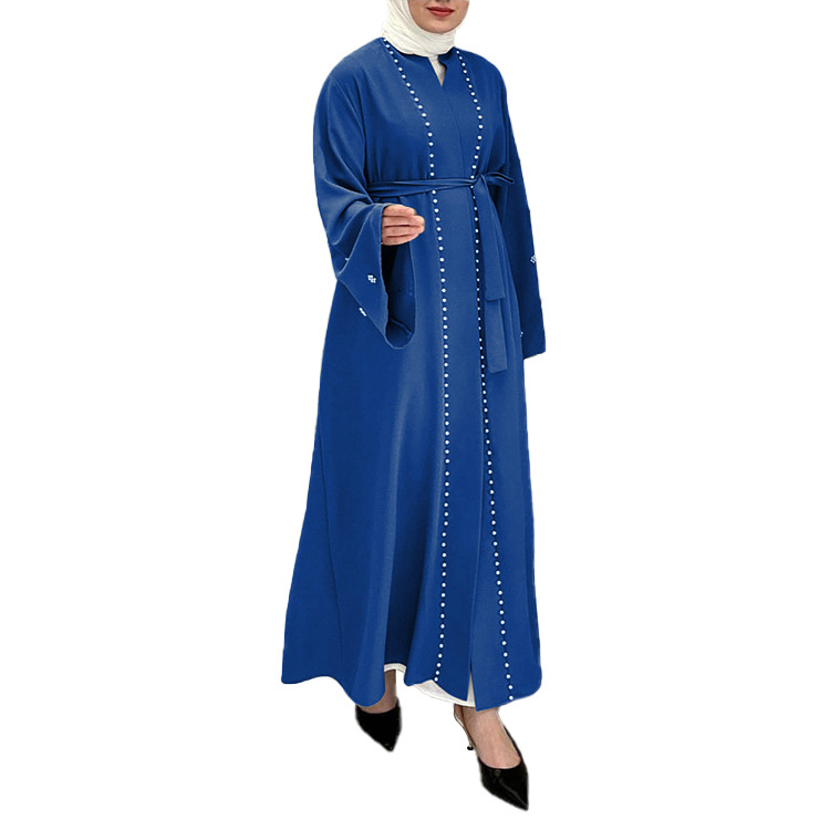 Fashionable Muslim Tops Women Muslim Dress Solid Color Flared Sleeve Mosaic Clothing