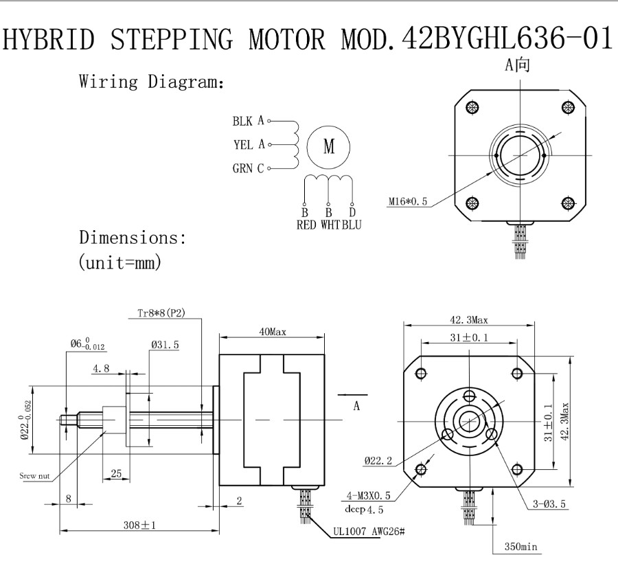 Nema 17 42mm Linear Stepper Motor 4 Lead Wire 12V 1.7A