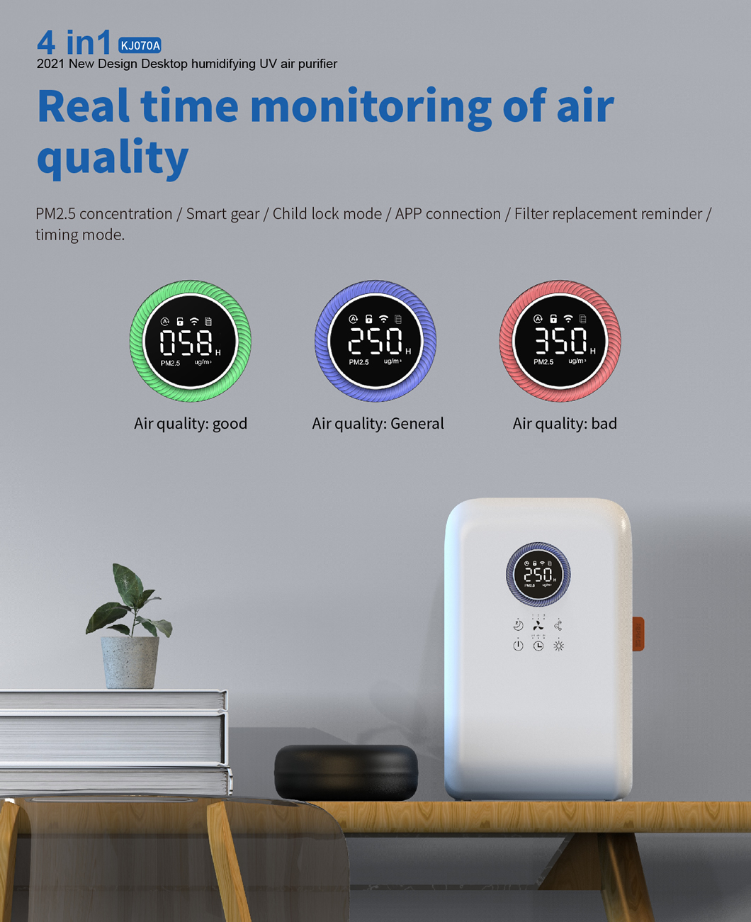 HOMEFISH ABS Smart Portable Desktop Air Purifier With Humidification