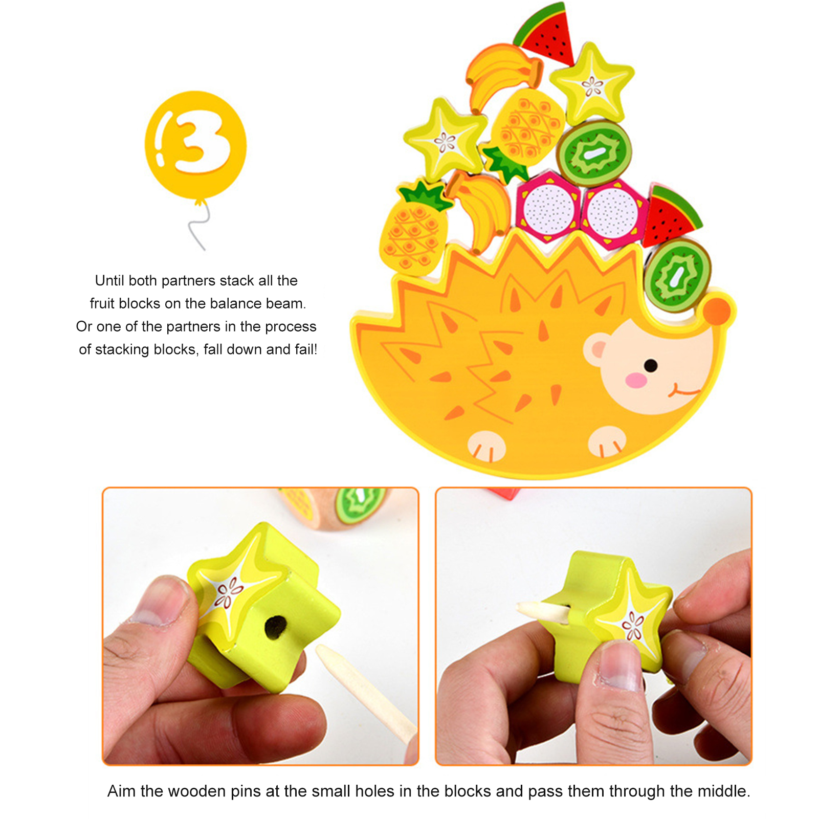 Wooden Stacking Balance Building Block Toys Cartoon Animal Hedgehog Fruit Blocks Balance Games Montessori Toys