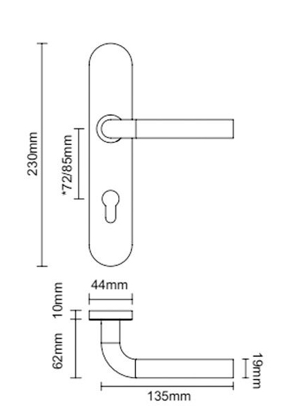 size of lever door handle sets with long size plate 