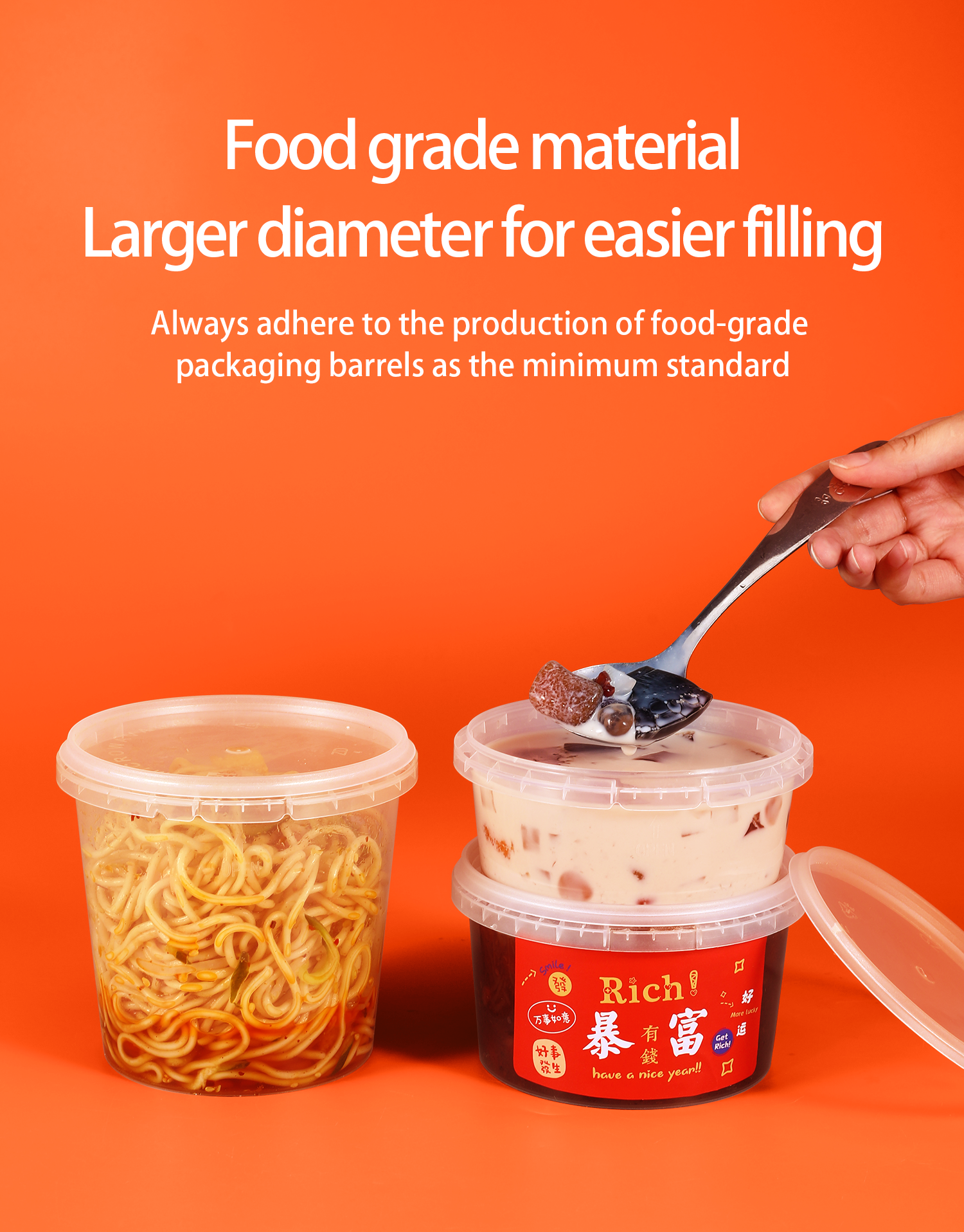 Transparent Round Plastic Food Storage Buckets Capacity 280ml/450ml/650ml Food Grade