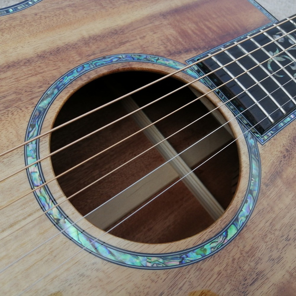 2019 Real Photos, acoustic guitar,Real Abalone Inlay,Solid Koa wood Cutaway electric guitar, Free shipping