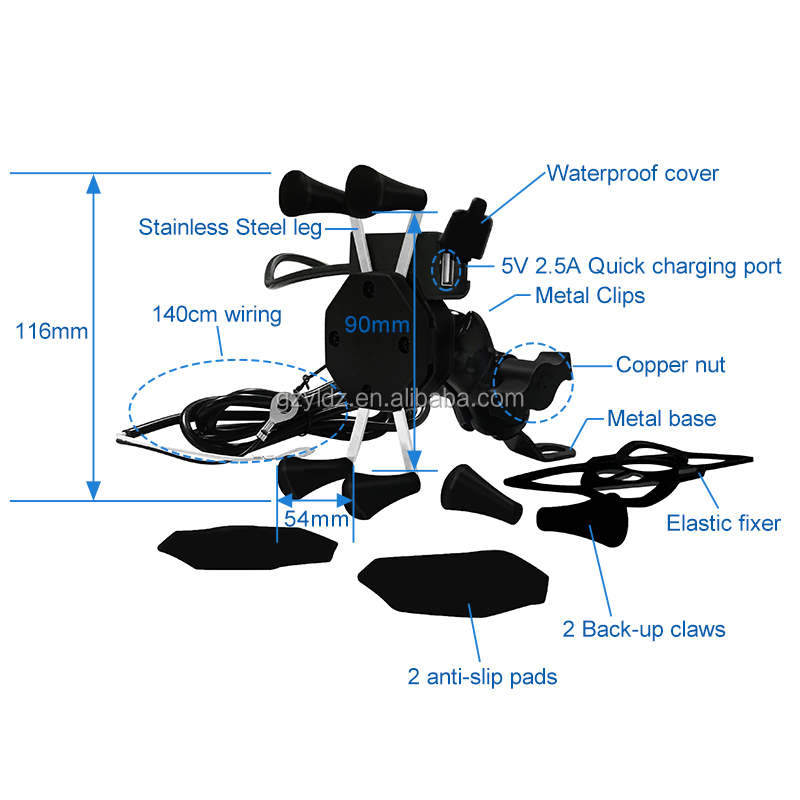 5V 2.5A Usb Charger Scooty Mobile Stand , ABS Universal Bike Phone Mount