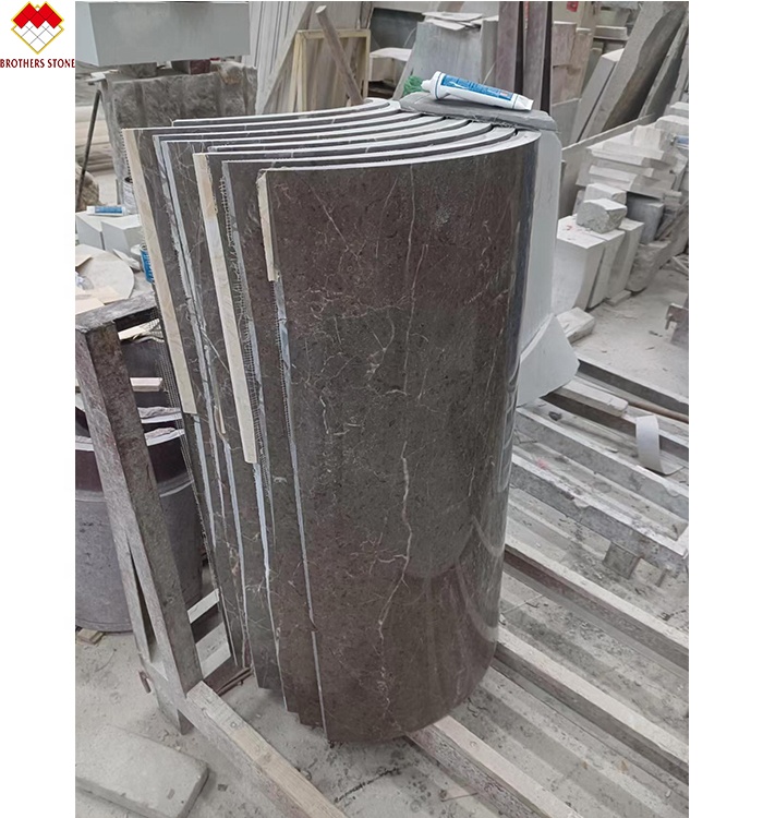 Modern Design Customized Grey Marble Column Cladding Arc Hollow Marble Pillar Design