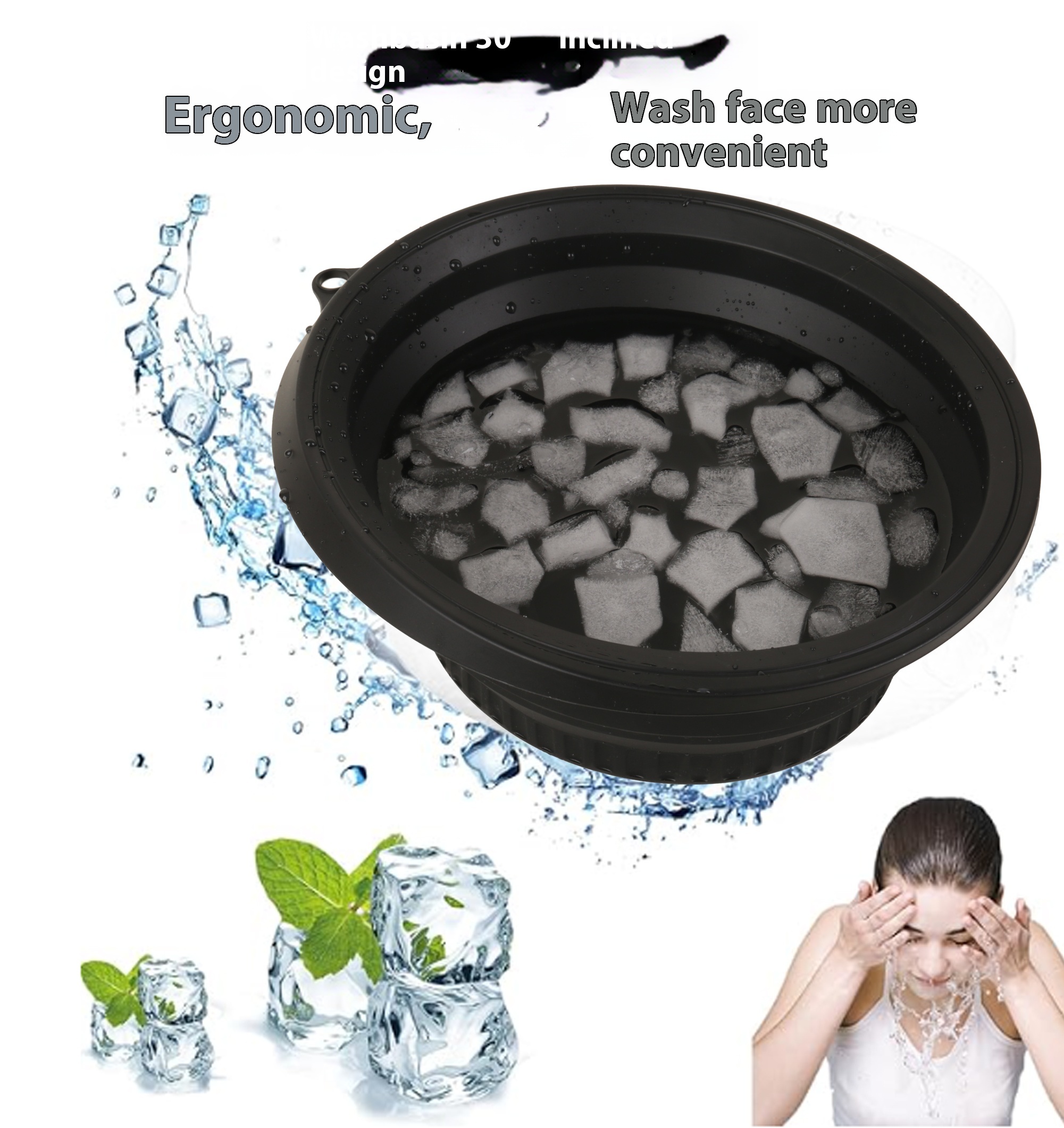 Large Silicone Bowl for Face Ice Bath with Built-In Icetray, Foldable and Hanging Design for Easy Storage and Carrying, Dipping Face Ice Bath at Home